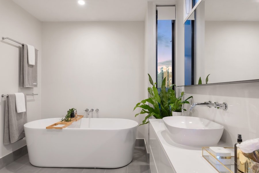 Bathroom with freestanding tub